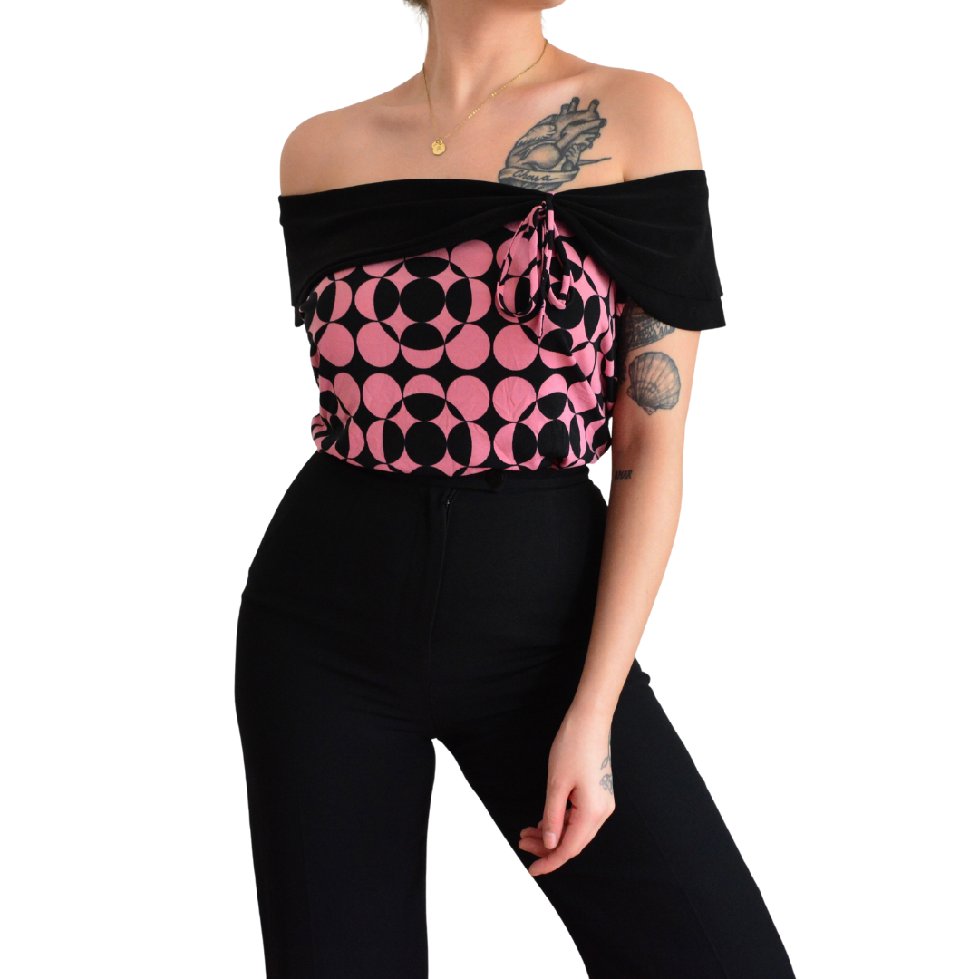 Blusa groovy rosa con negro