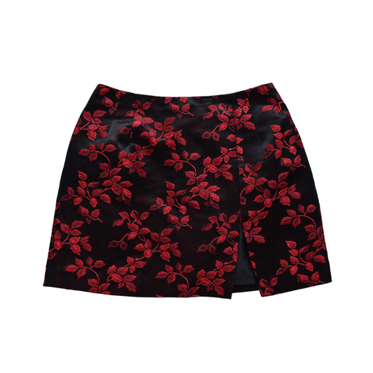Falda brocado floral roja
