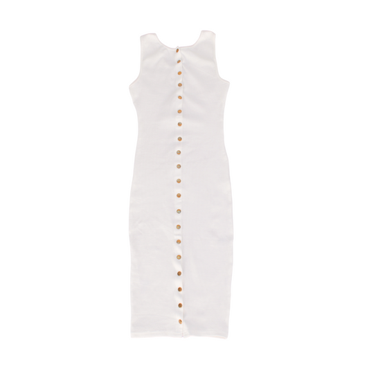 Vestido blanco midi con botones dorados