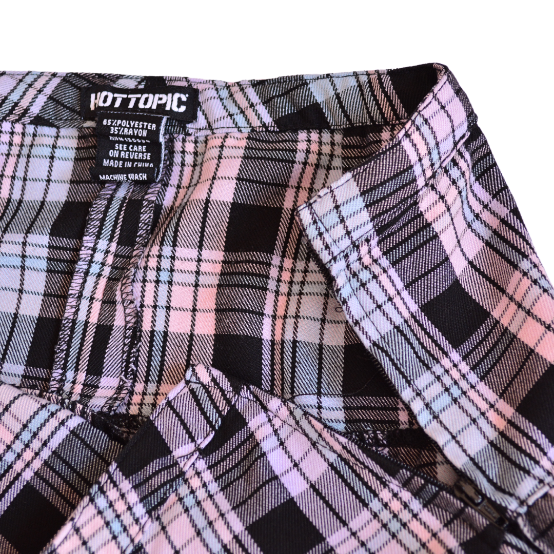 Falda plaid punk rosa pastel con tiras