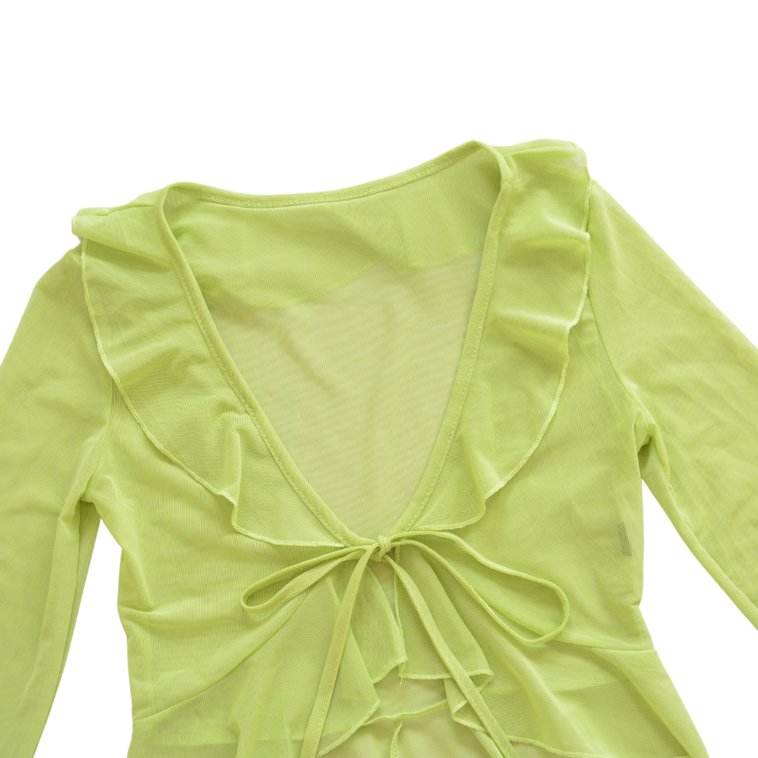 Blusa verde limón mesh con listón