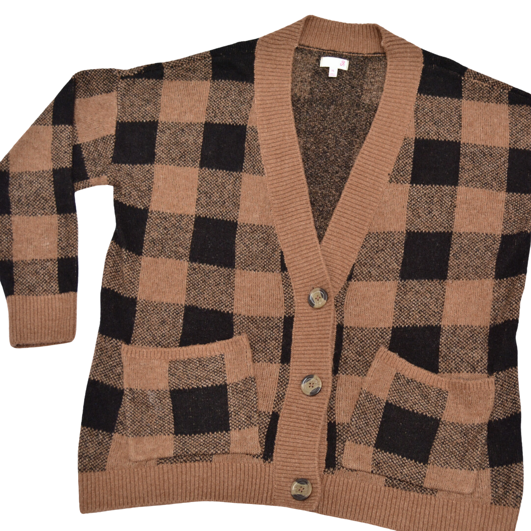 Cardigan cuadriculado café