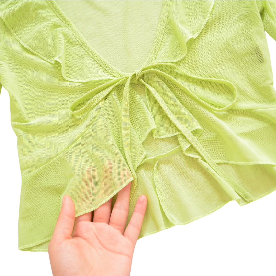 Blusa verde limón mesh con listón