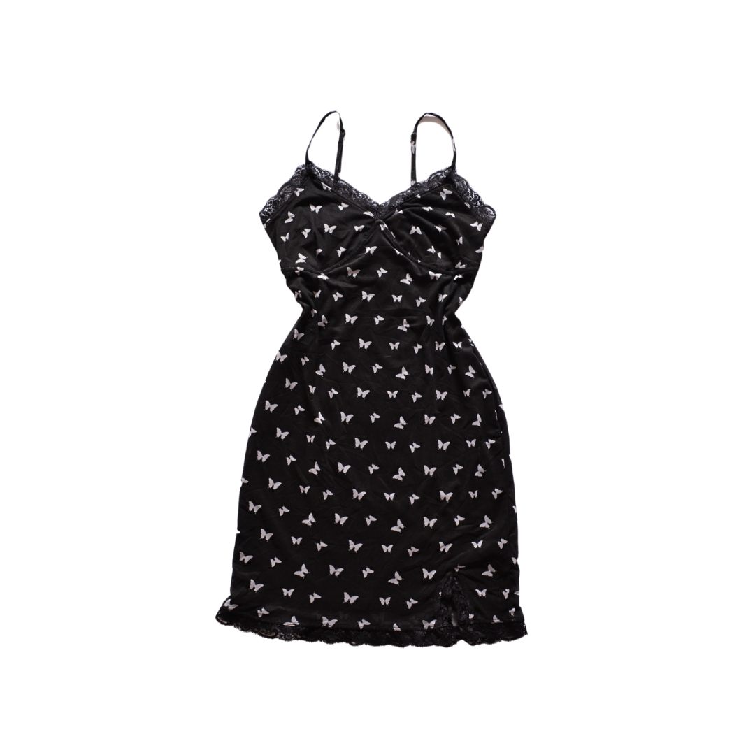 Vestido negro mesh con mariposas