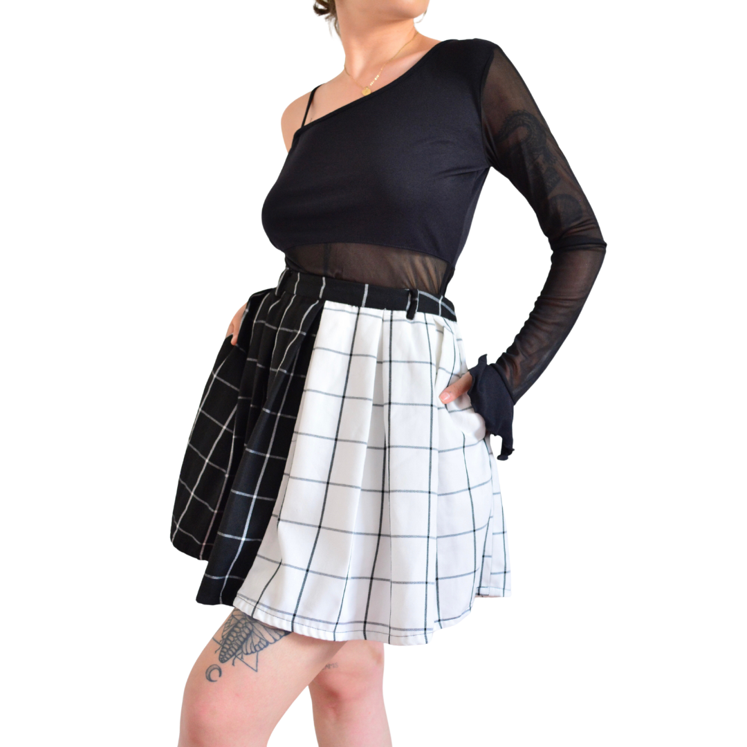 Falda plaid bicolor B&W con bolsas