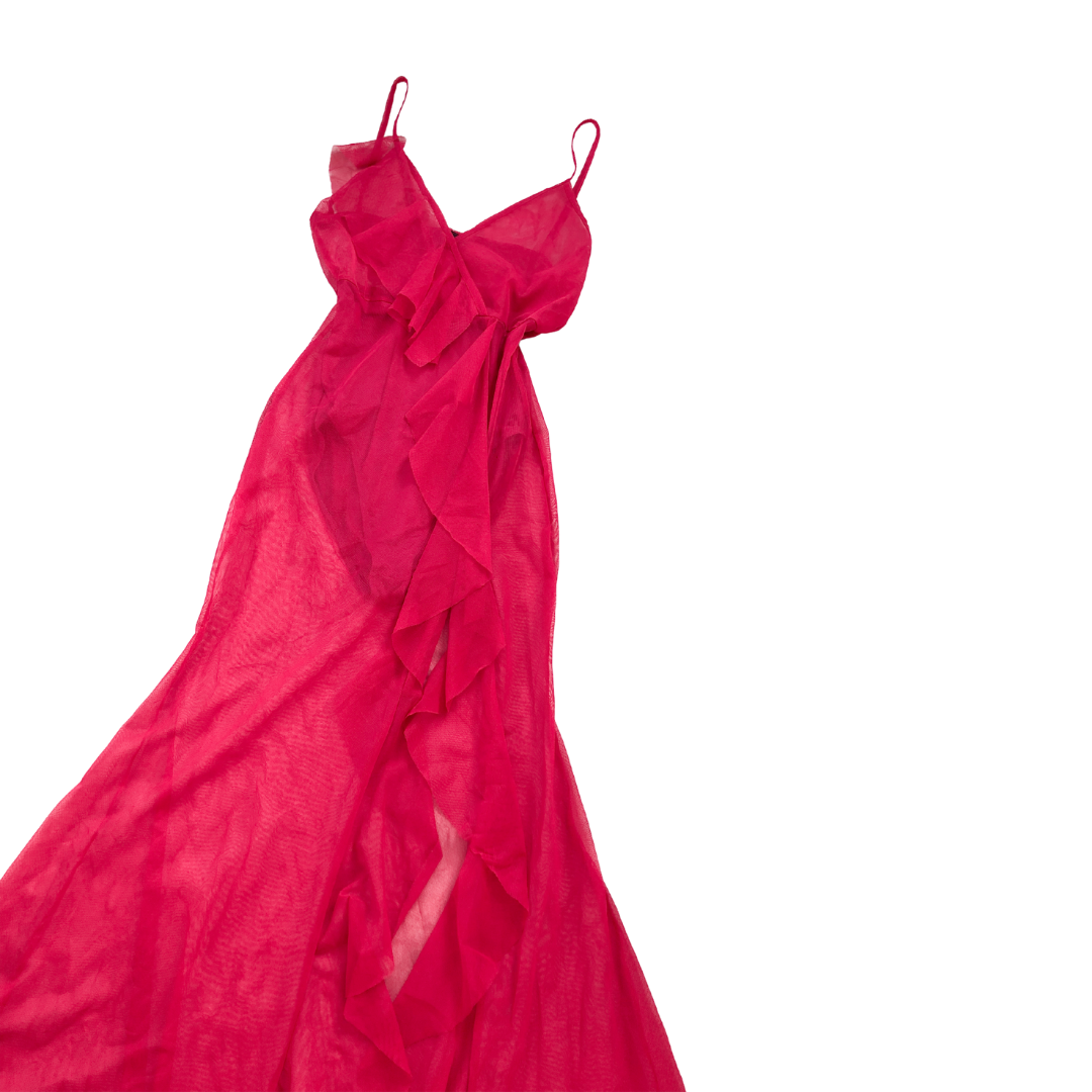 Vestido rosa largo mesh