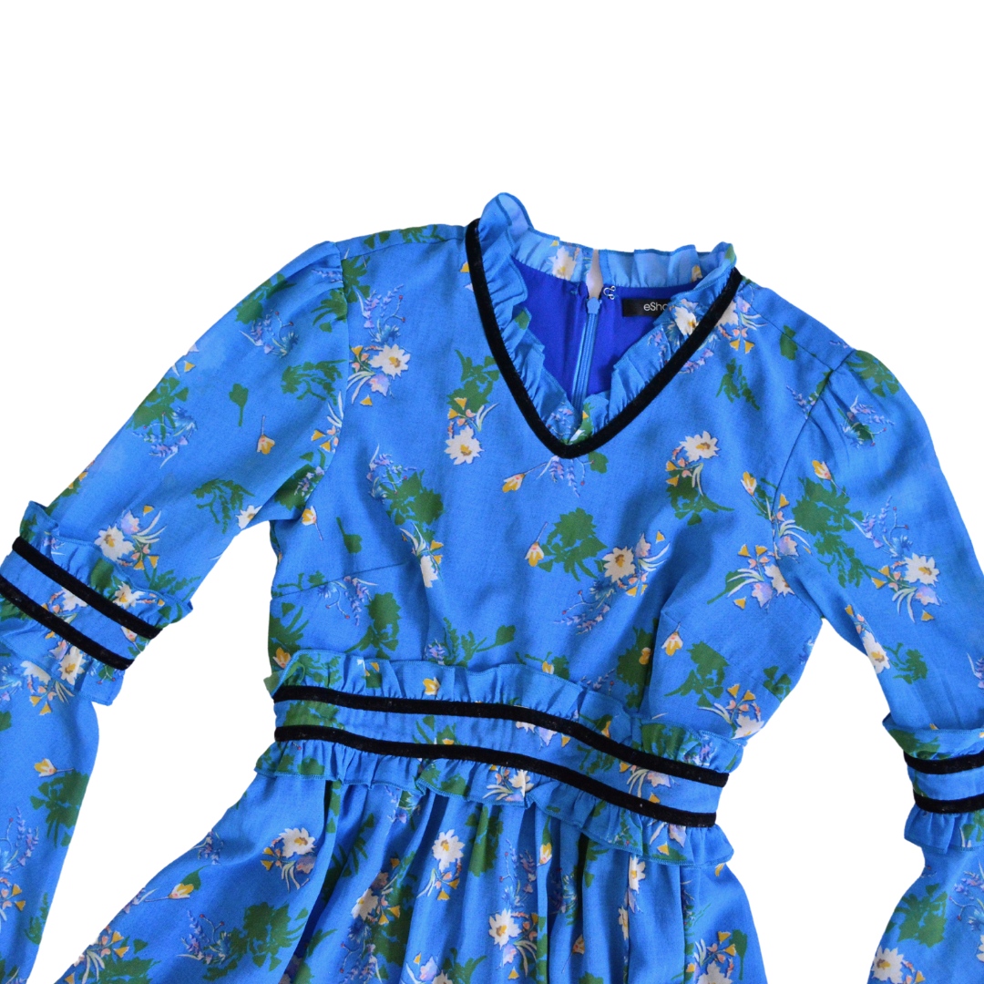 Vestido azul midi de flores