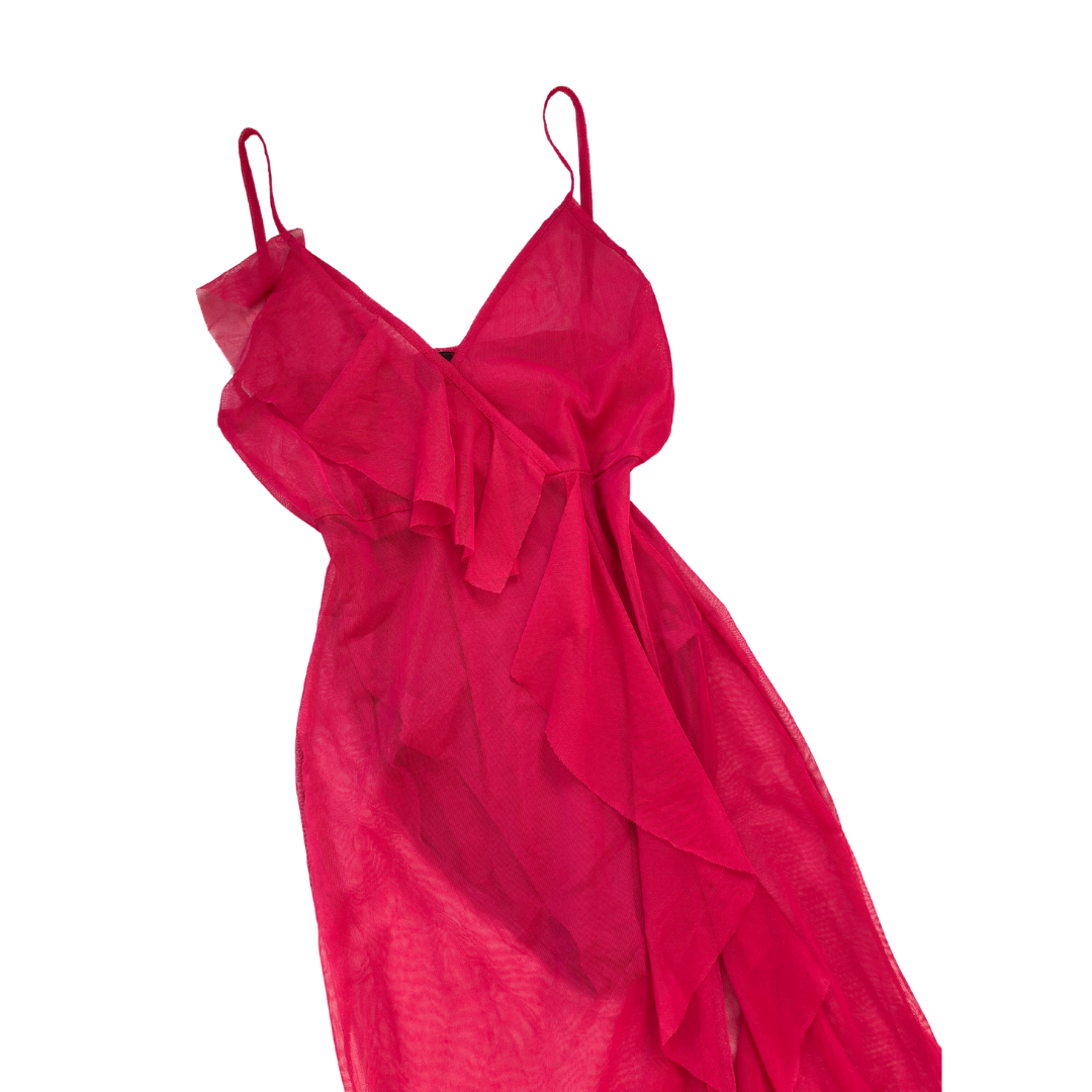 Vestido rosa largo mesh