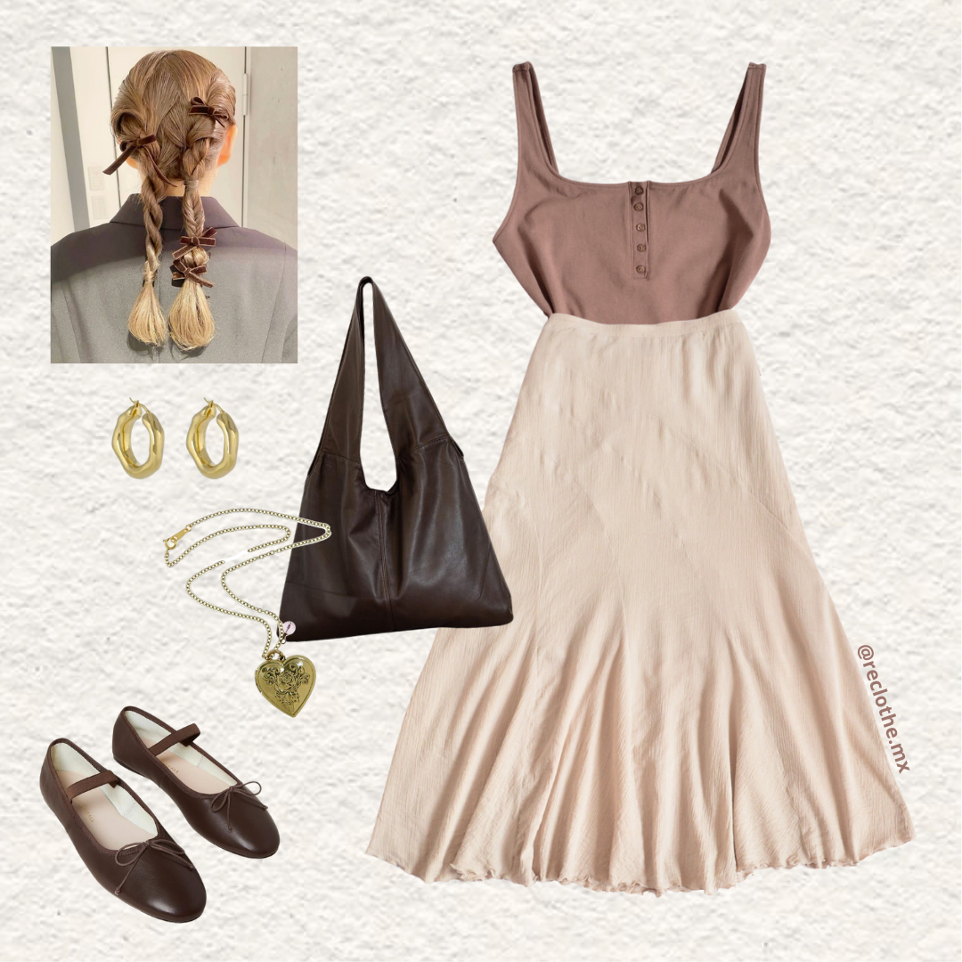 Falda larga beige