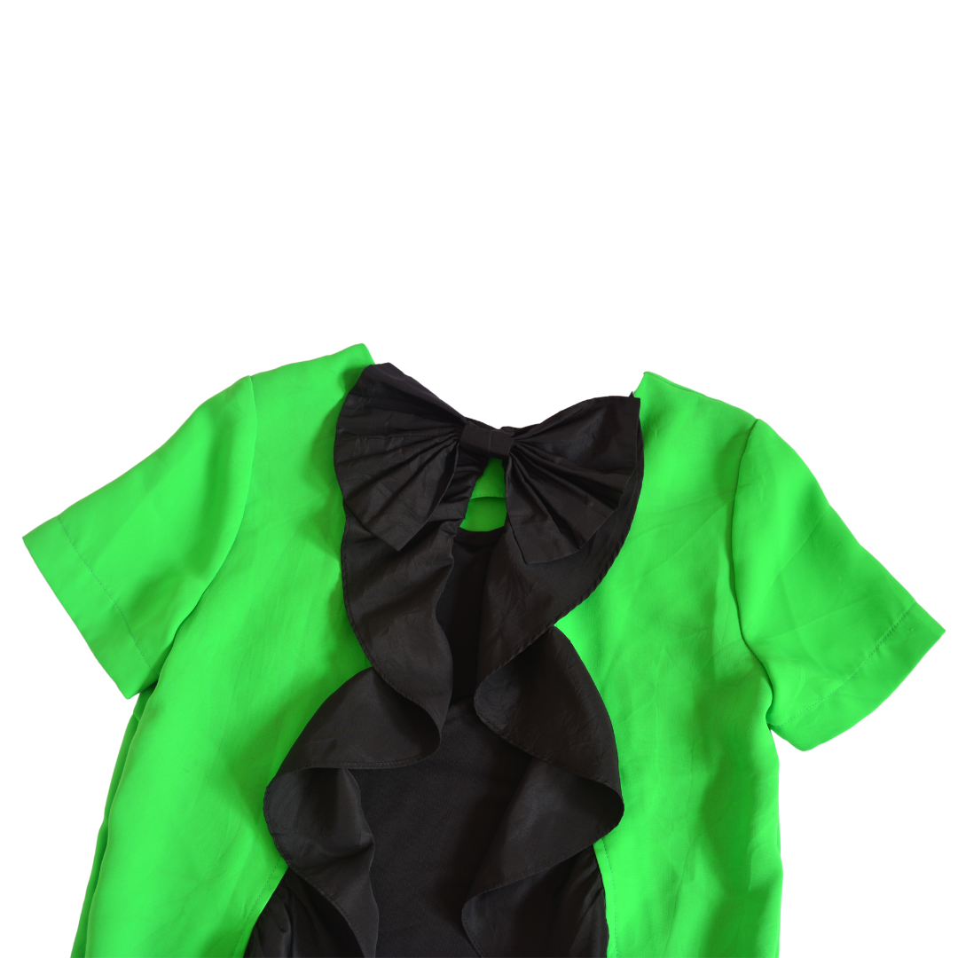 Blusa verde de seda y moño