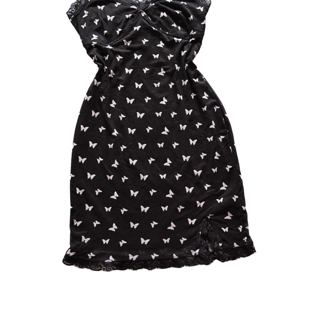 Vestido negro mesh con mariposas