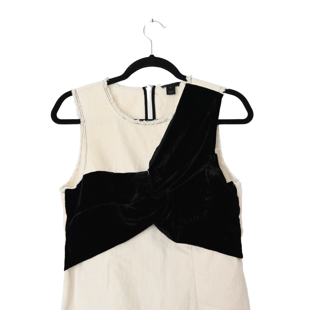 Blusa denim bicolor con nudo terciopelo