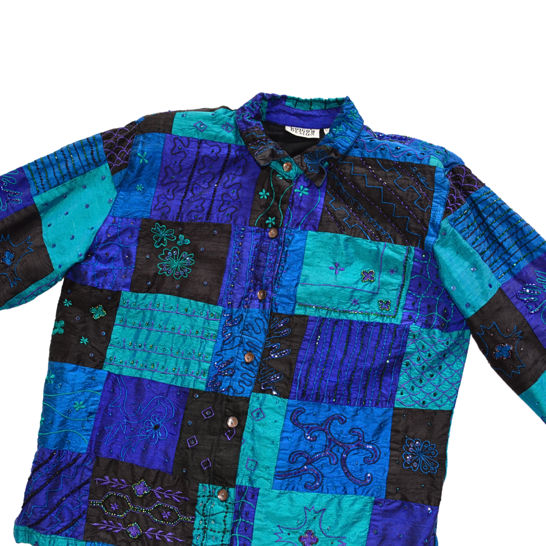 Blusa vintage azul de seda