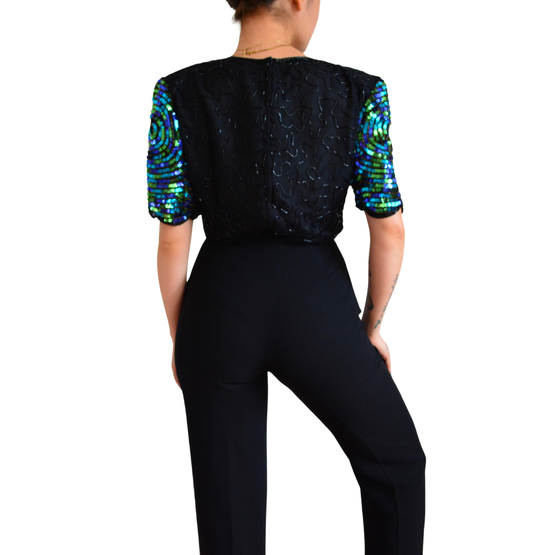 Blusa de seda 80s con lentejuela y canutillo