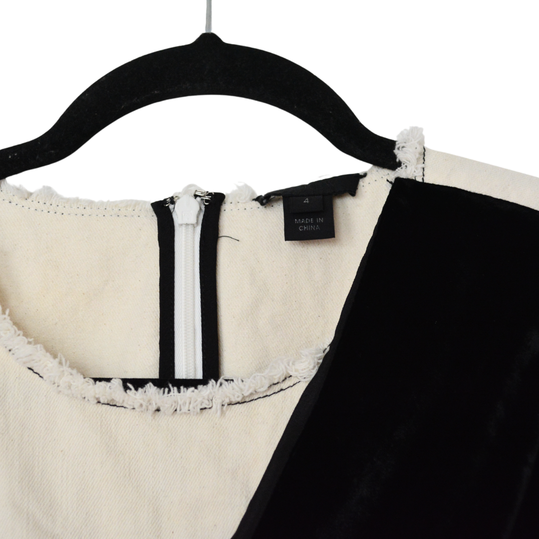 Blusa denim bicolor con nudo terciopelo