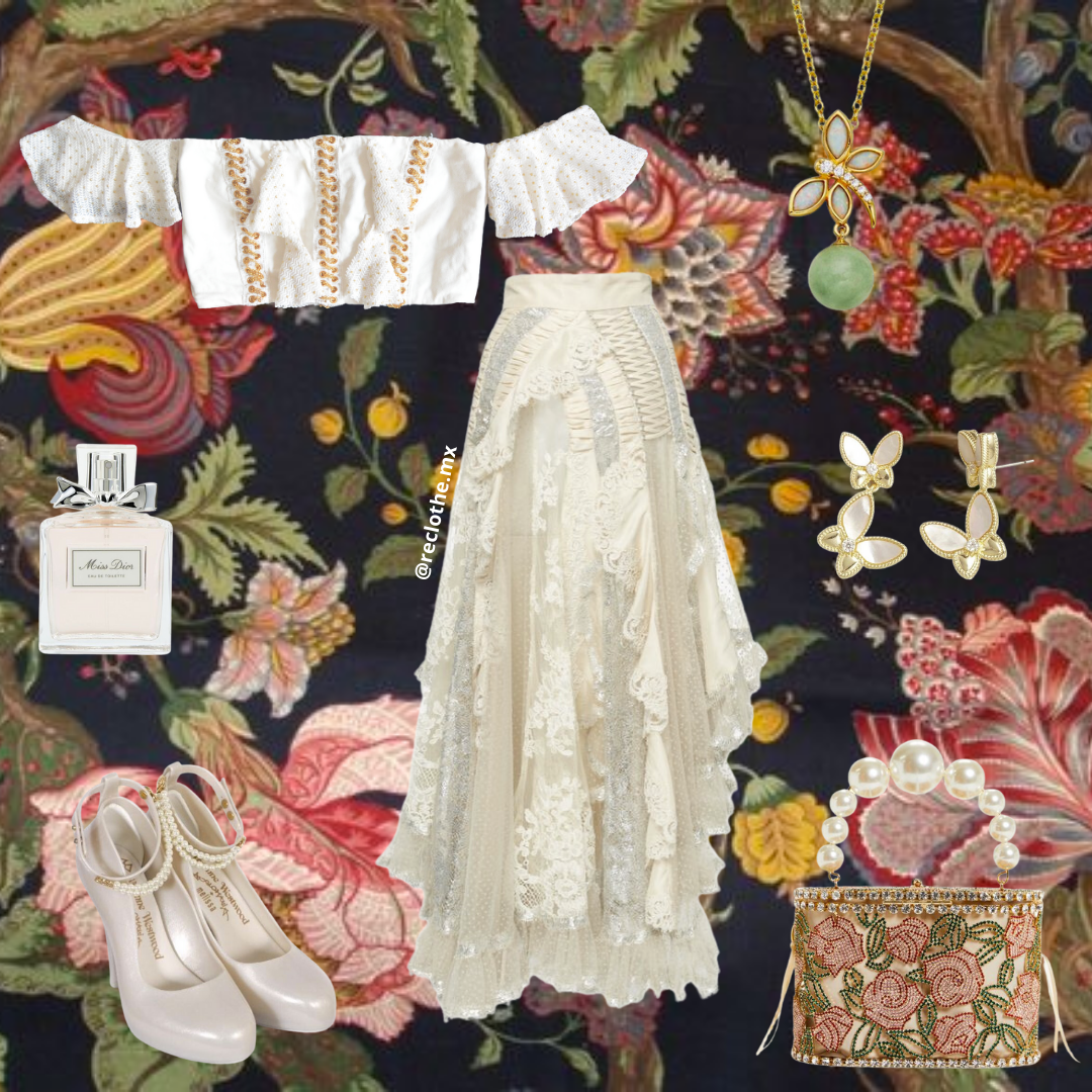 Top blanco con cadenas doradas y olanes