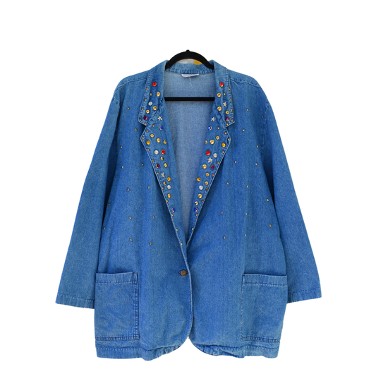 Gabardina vintage denim con pedrería