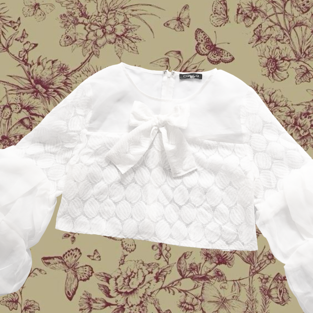 Blusa blanca con moño upcycling