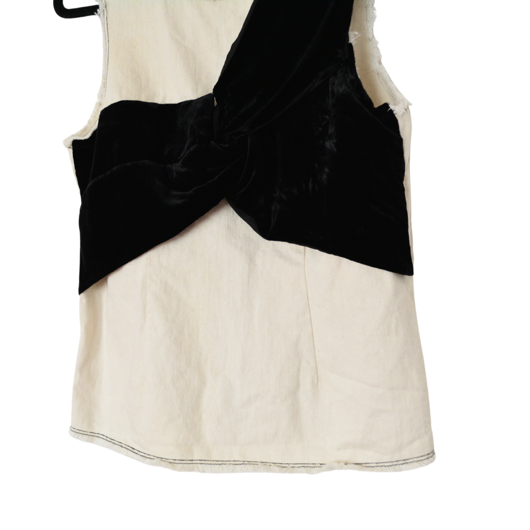 Blusa denim bicolor con nudo terciopelo