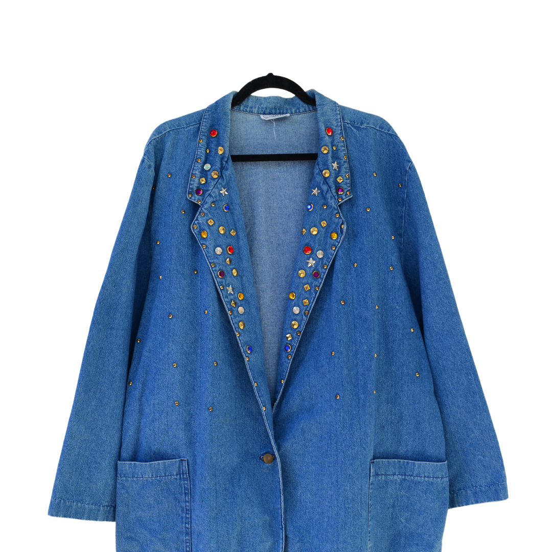 Gabardina vintage denim con pedrería