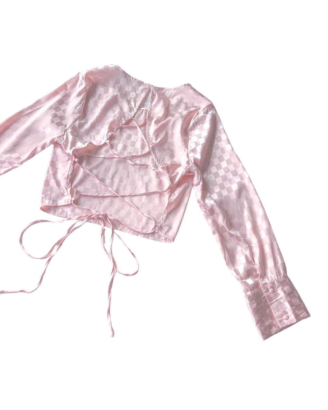 Blusa rosa pastel satin escote cruzado