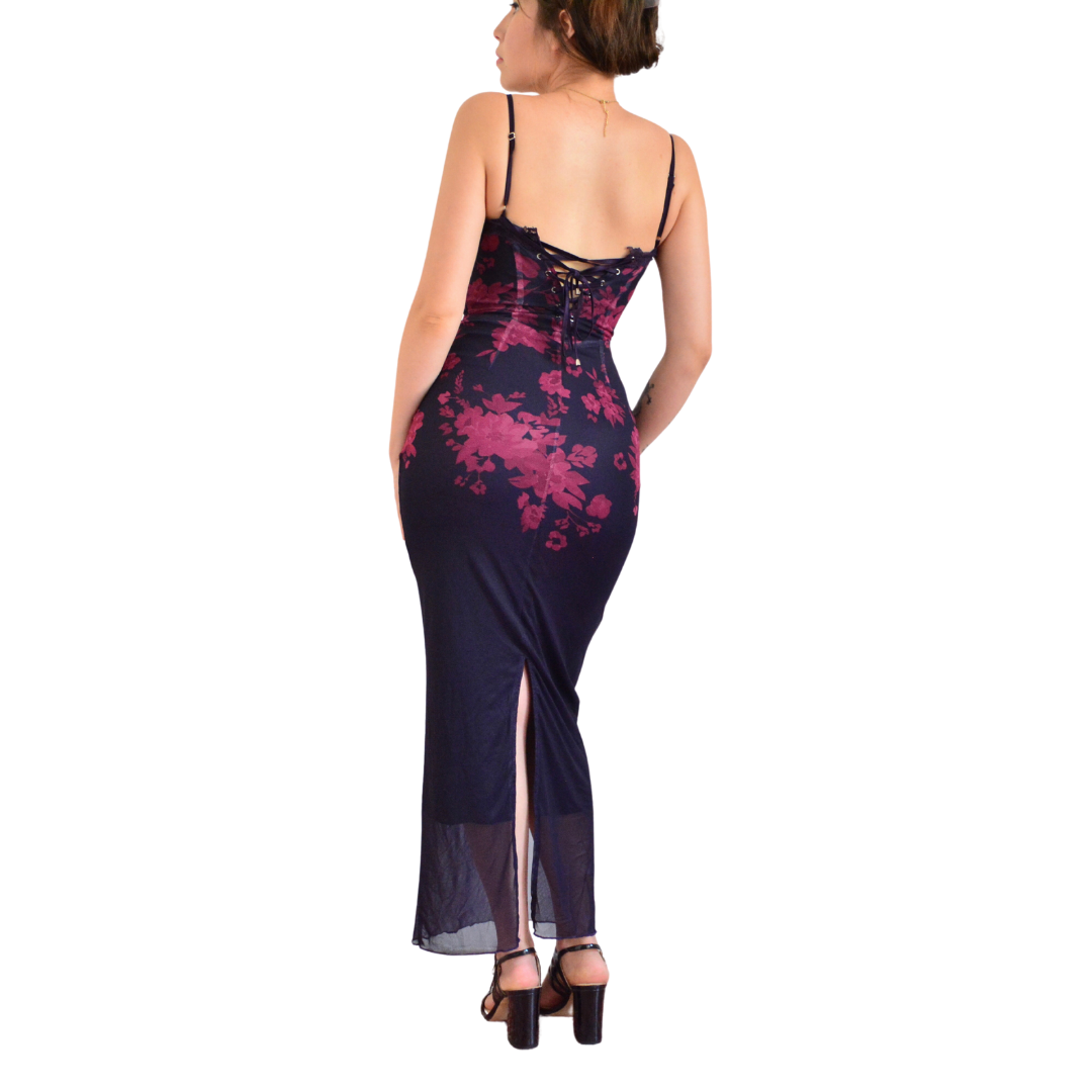 Vestido largo floral mesh