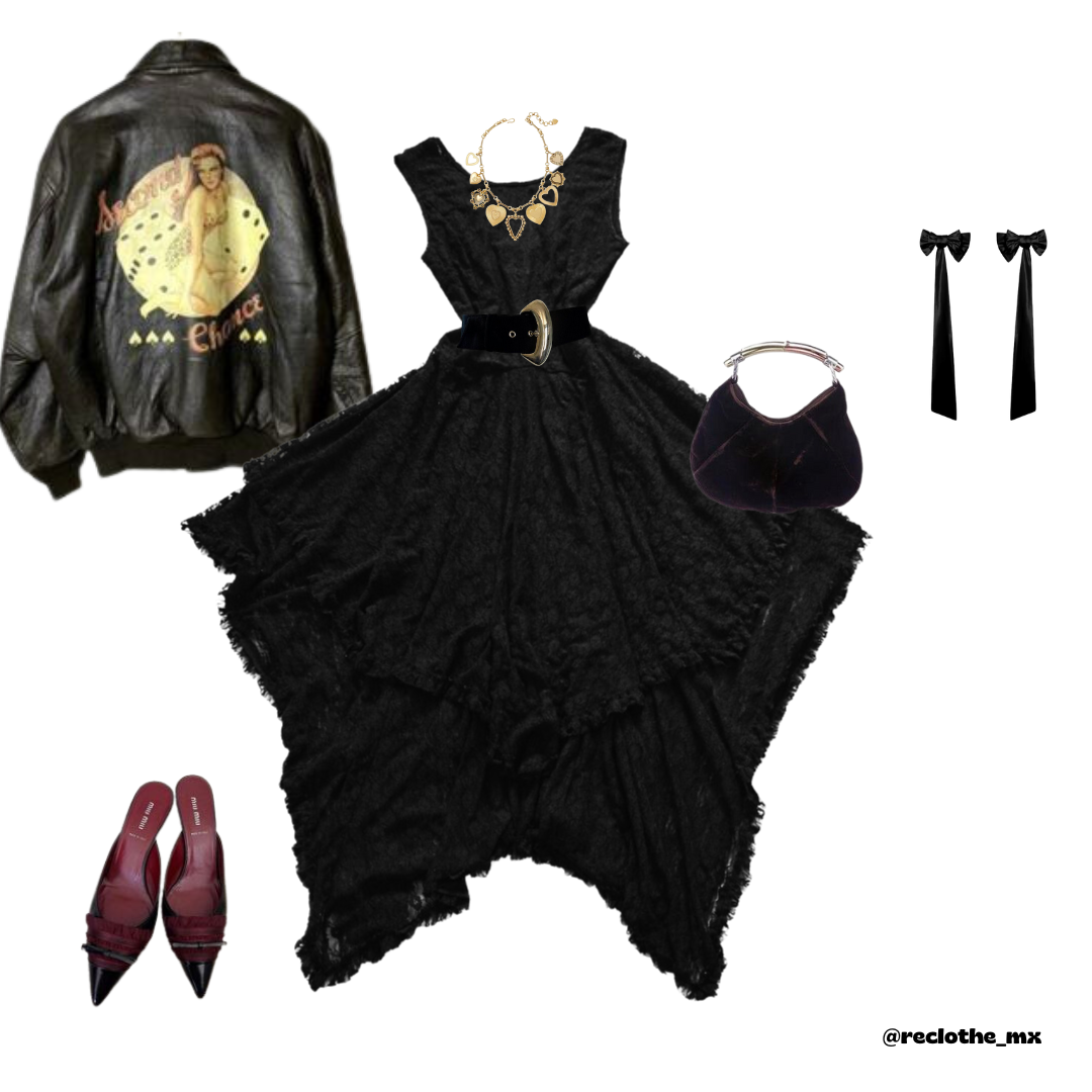 Vestido negro de encaje asimetrico