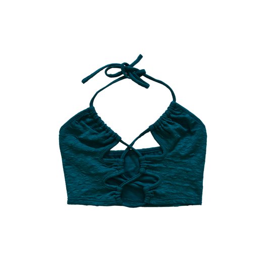 Top azul halter con aberturas