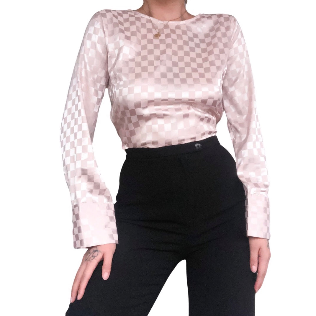 Blusa rosa pastel satin escote cruzado