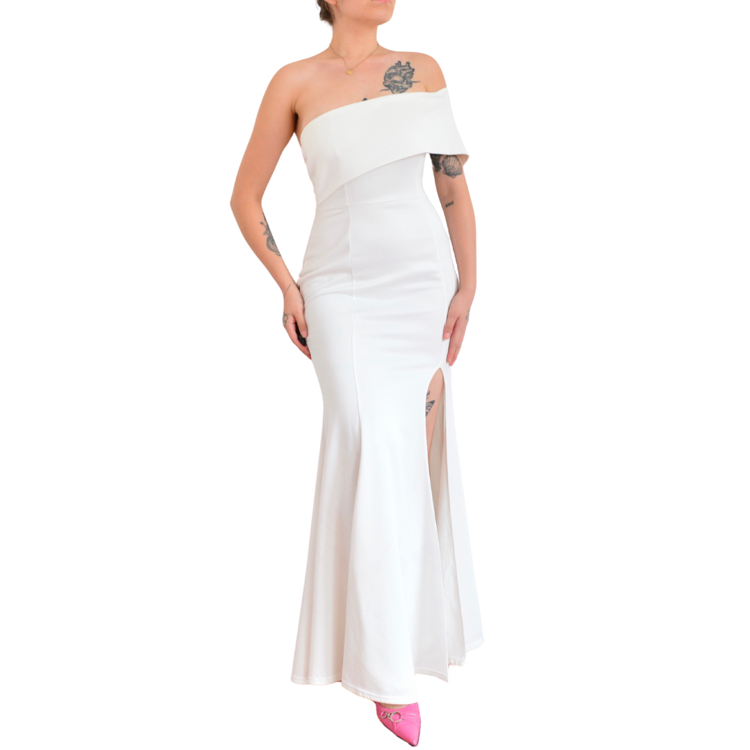 Vestido perla largo con abertura