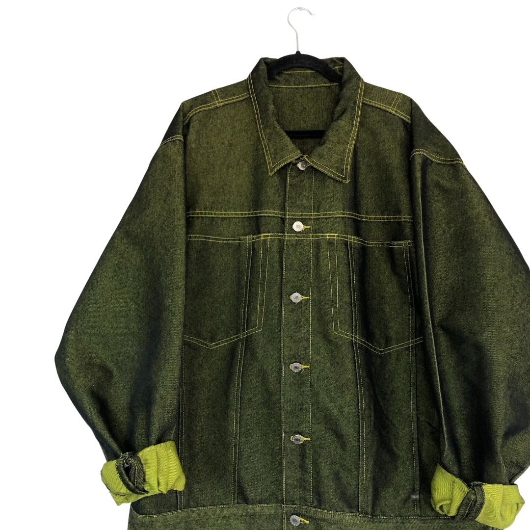 Chamarra vintage denim verde metálico