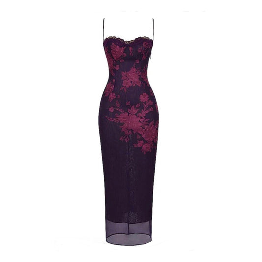 Vestido largo floral mesh