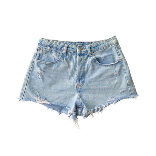 Momshort denim tiro alto