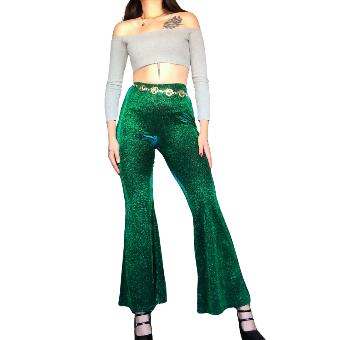 Pantalón flared con brillos tornasol