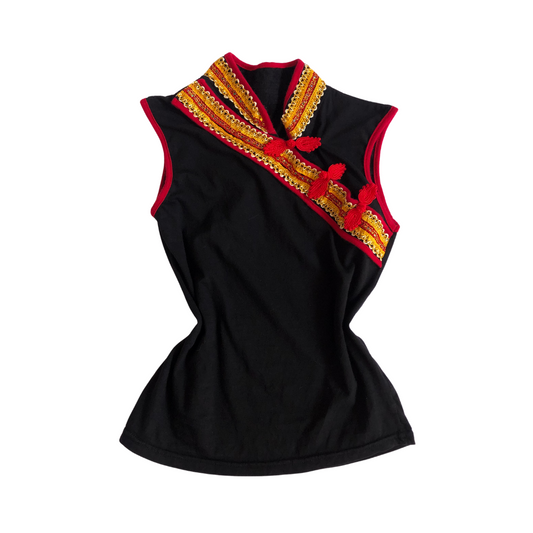 Blusa oriental negro con rojo