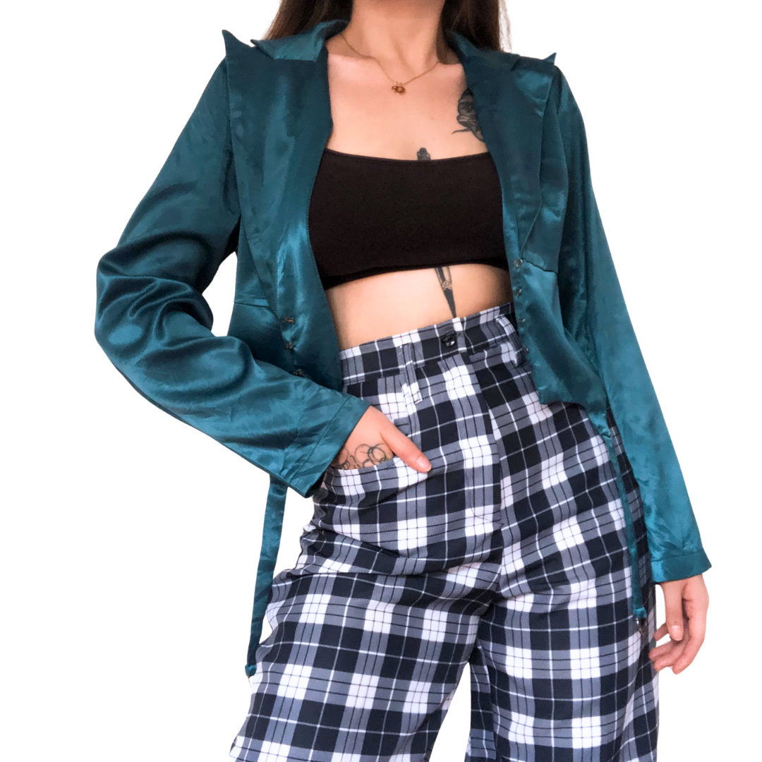 Blusa azul satinada