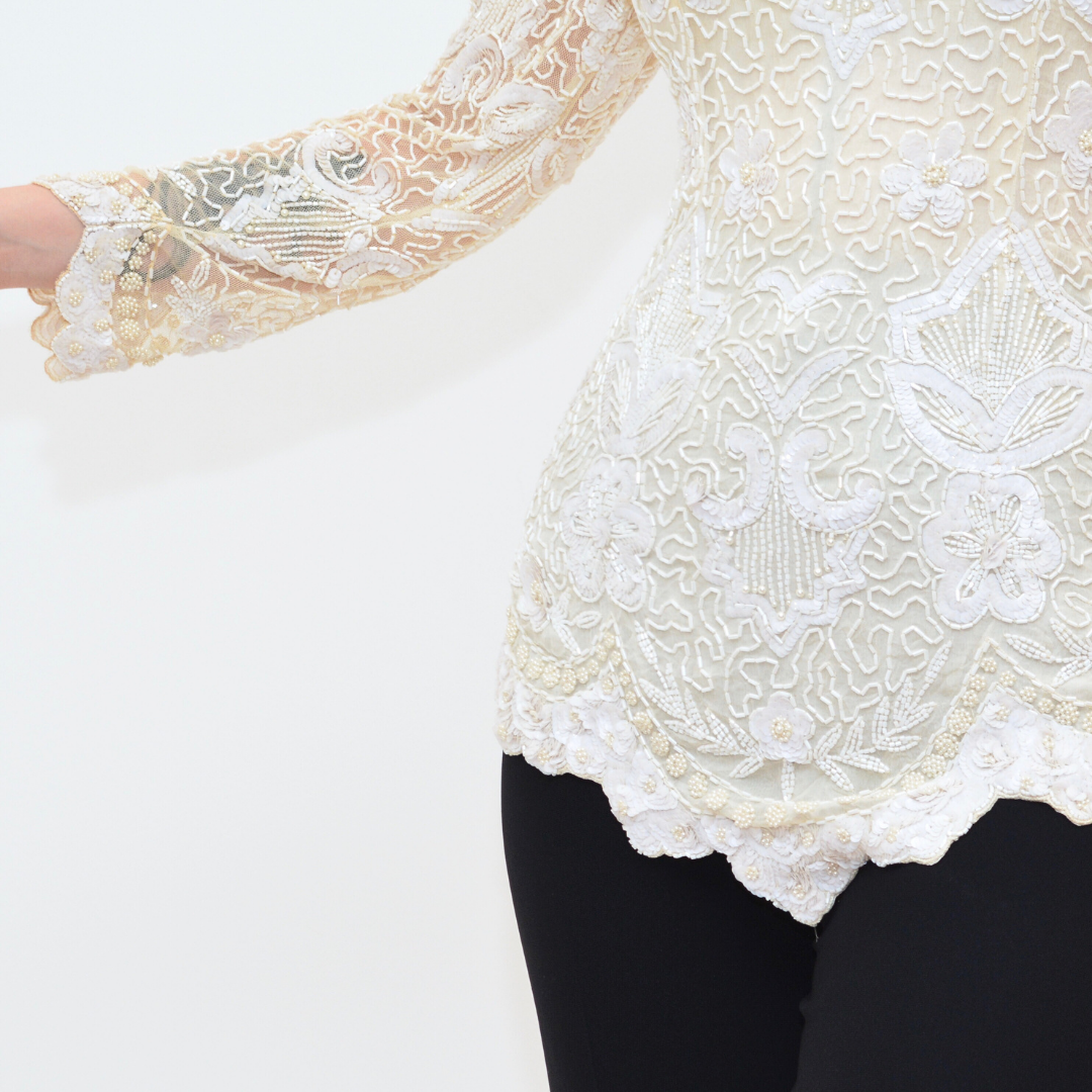 Blusa art deco vintage de seda y aplicaciones