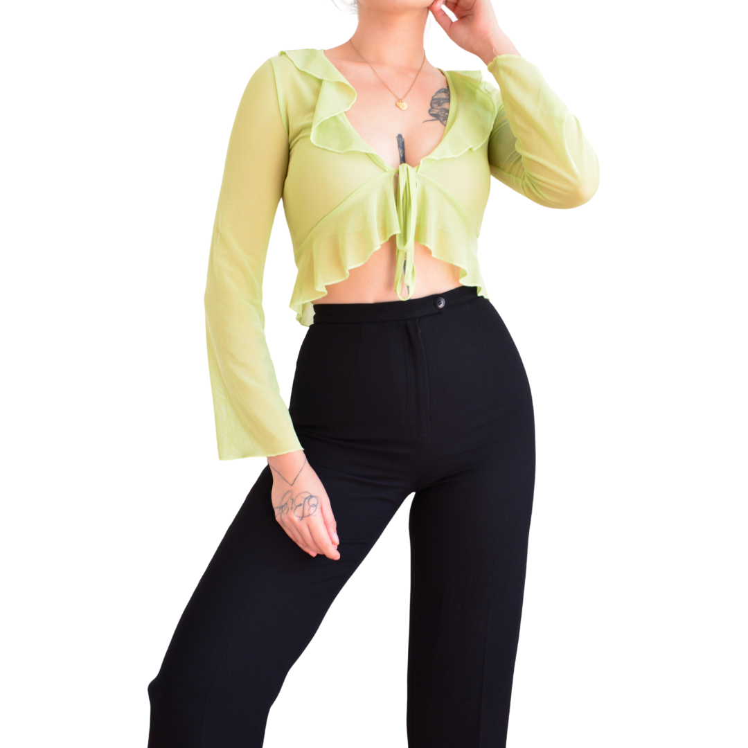 Blusa verde limón mesh con listón