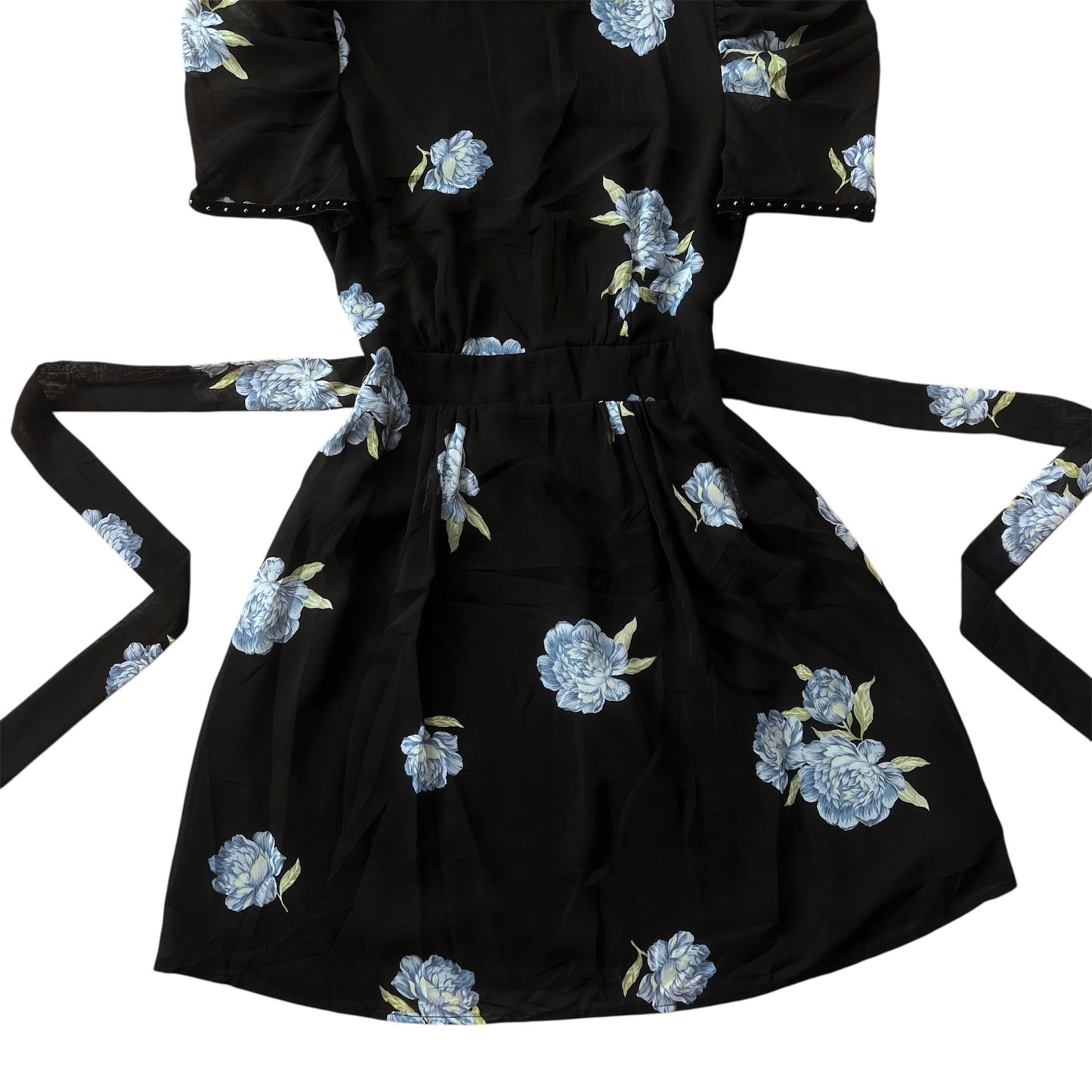 Vestido negro flores azules