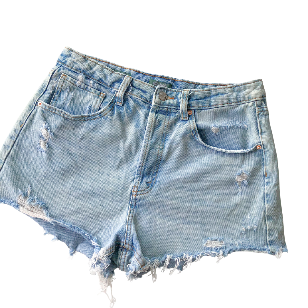 Momshort denim tiro alto