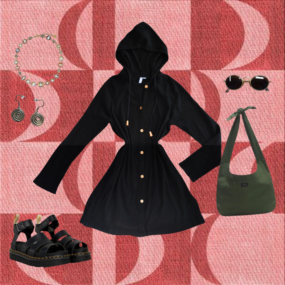 Vestido negro con capucha