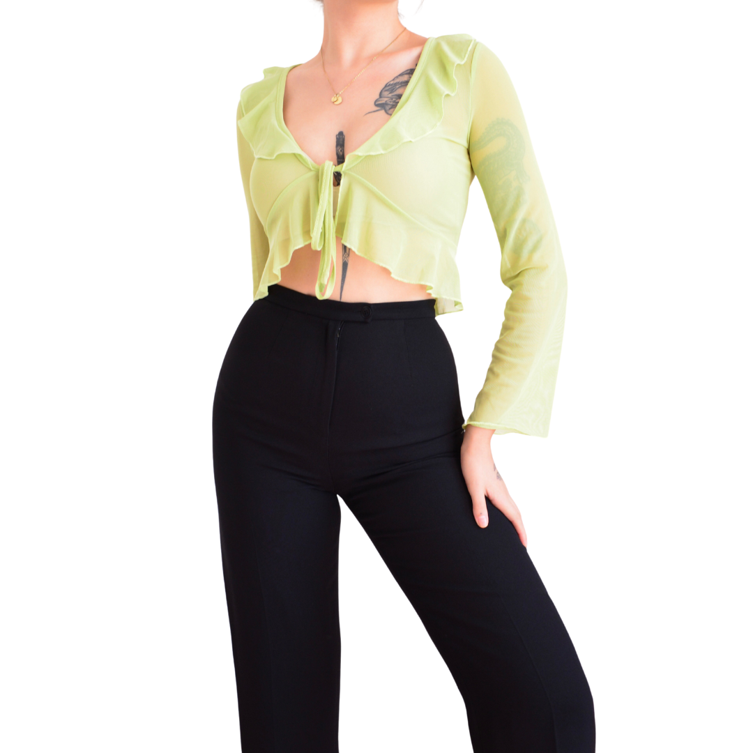 Blusa verde limón mesh con listón