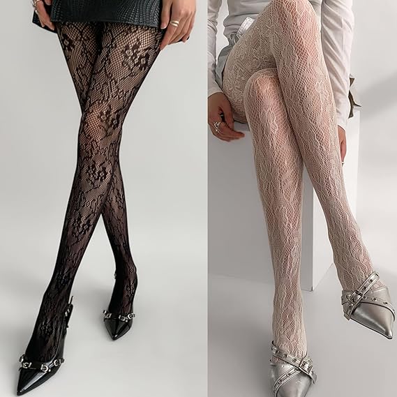 Medias de encaje negro y blanco