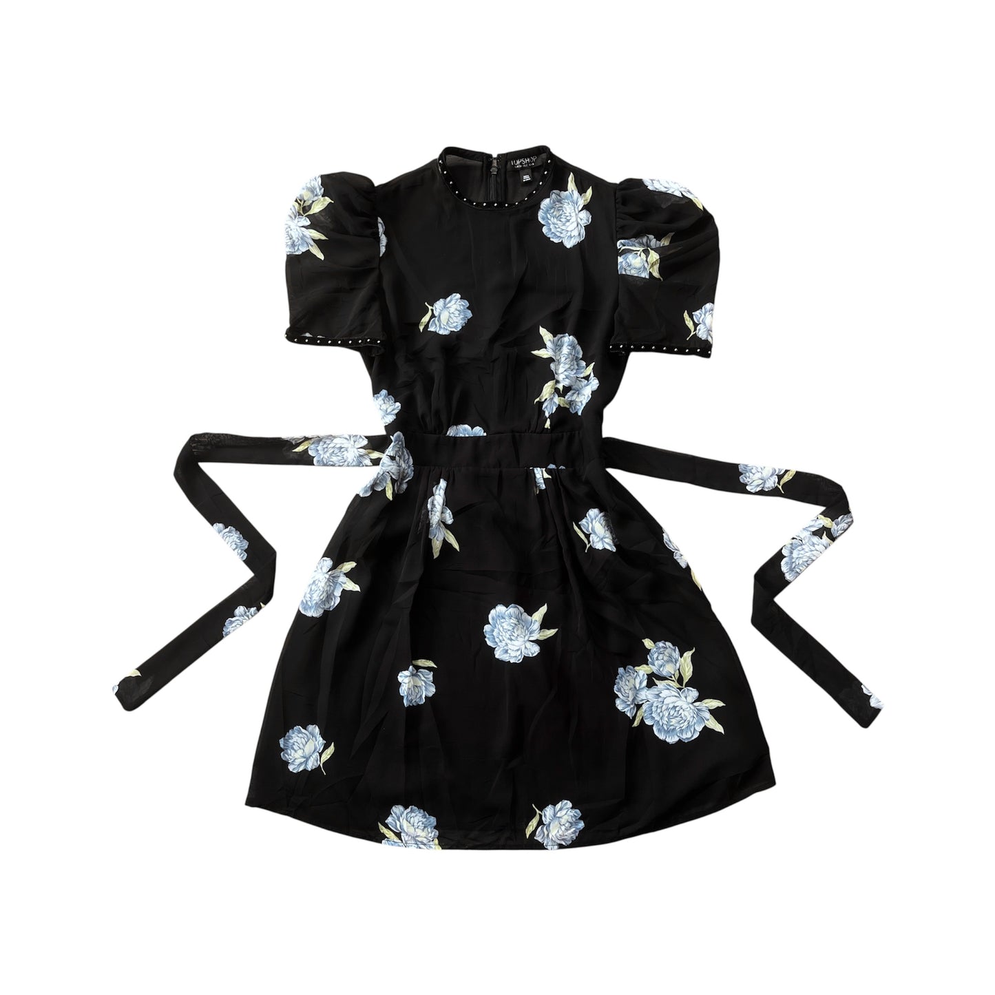 Vestido negro flores azules