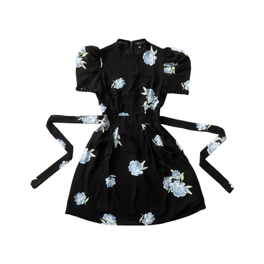 Vestido negro flores azules