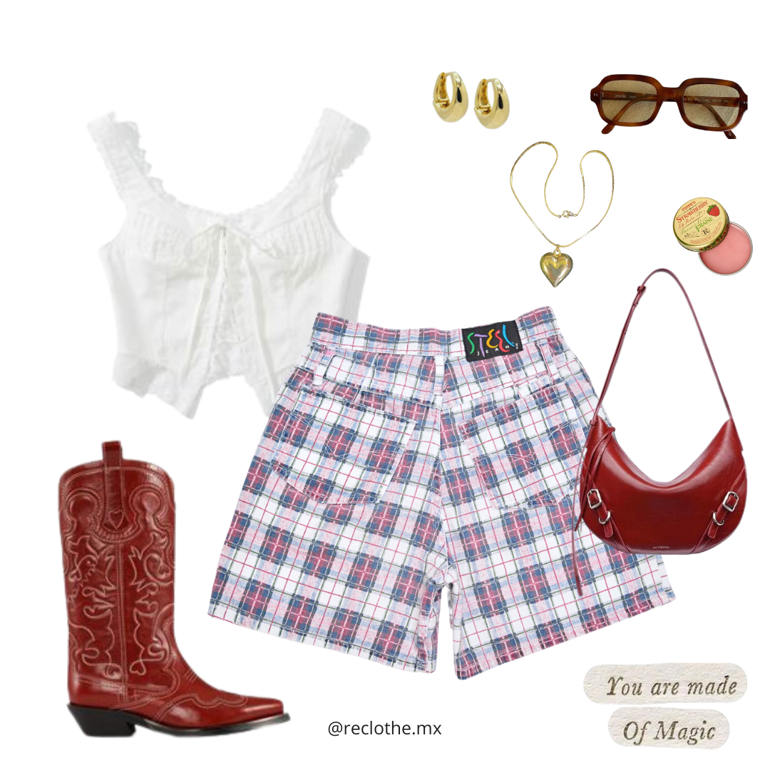 Momshort Steel Jeans Plaid 80s