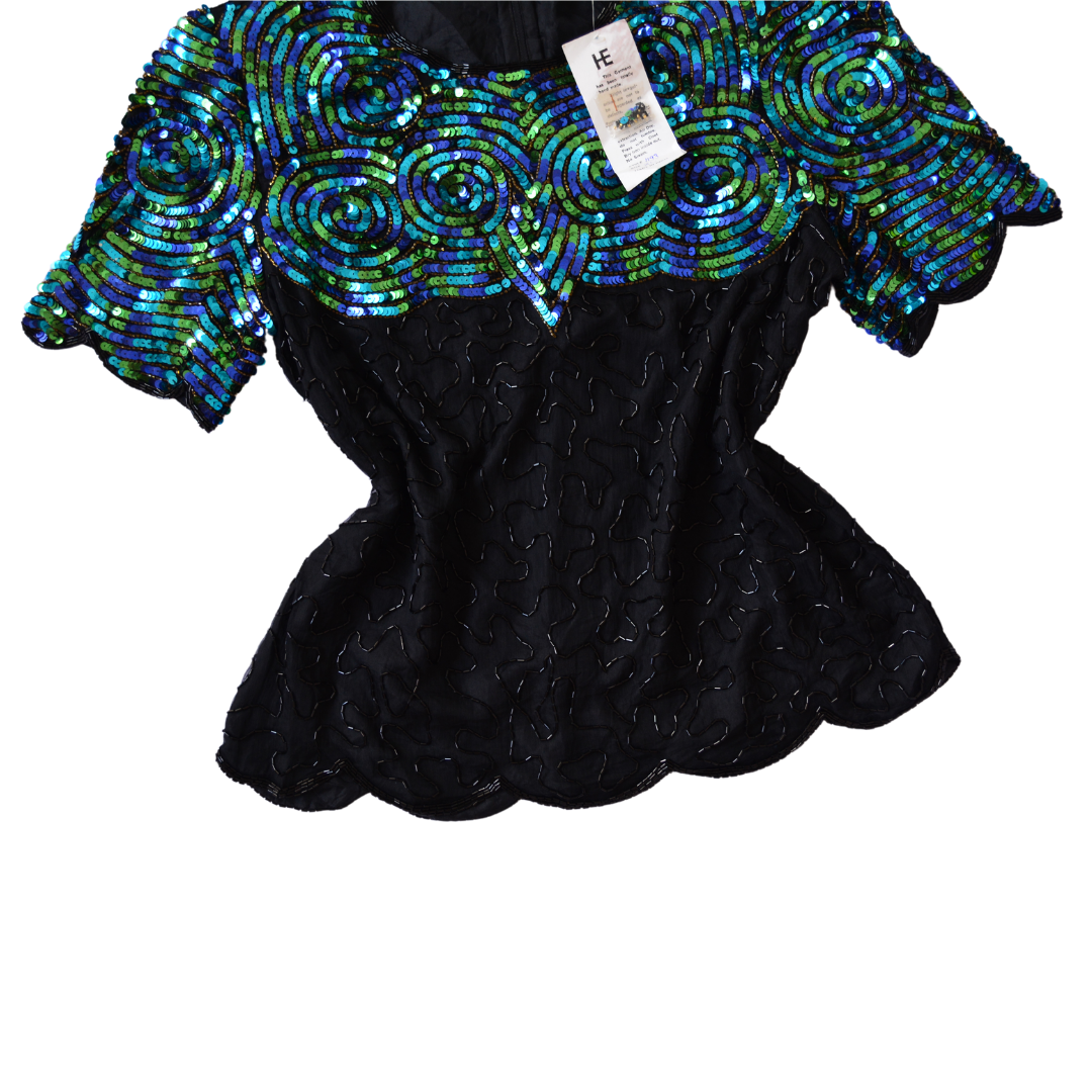 Blusa de seda 80s con lentejuela y canutillo