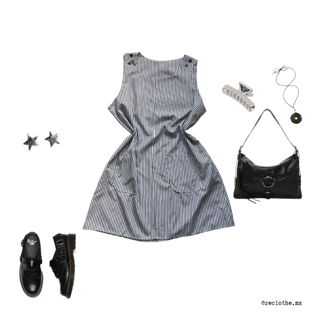 Vestido de lîneas y bolsas
