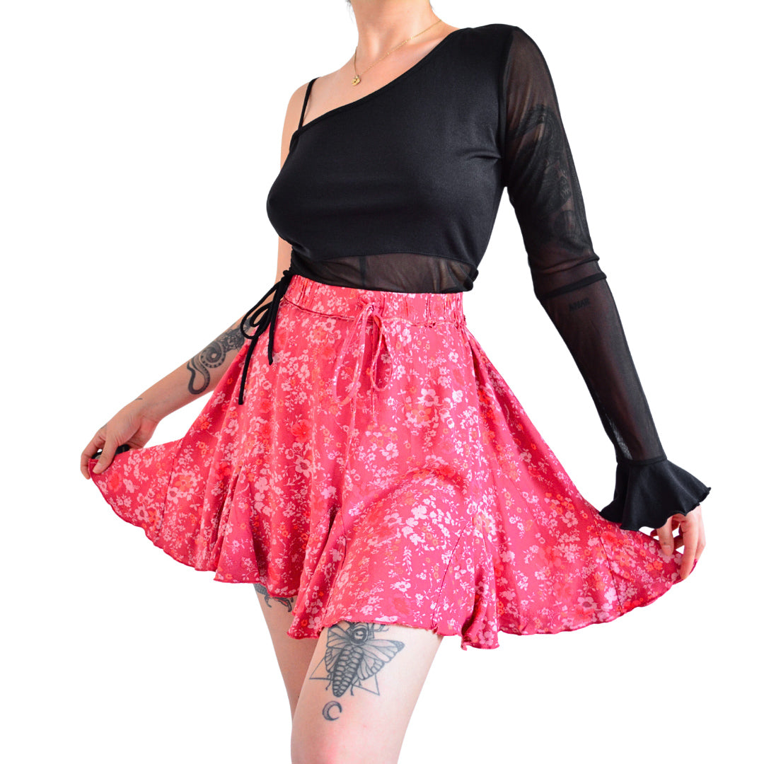 Falda rosa floral