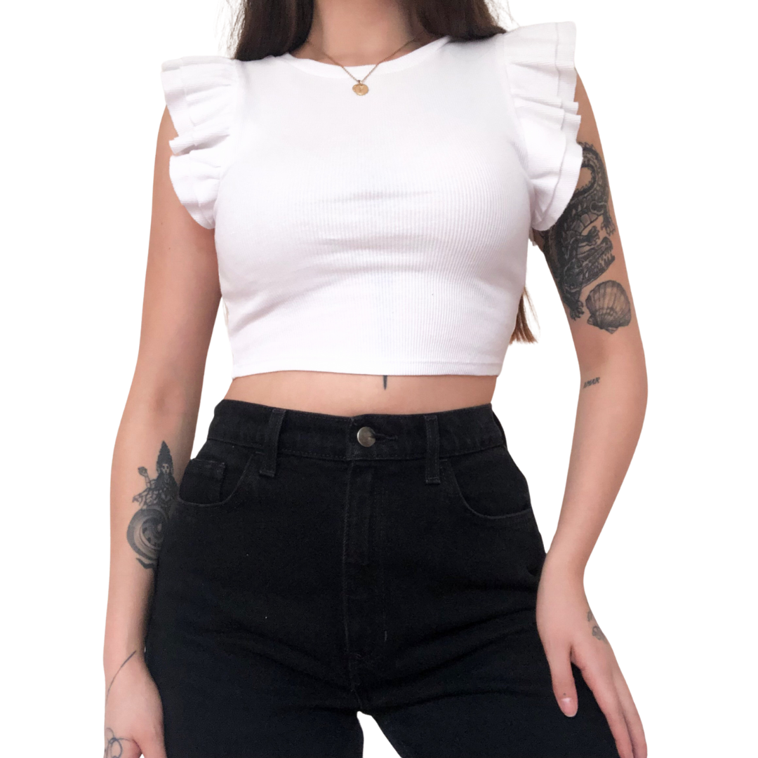 Top blanco con olanes